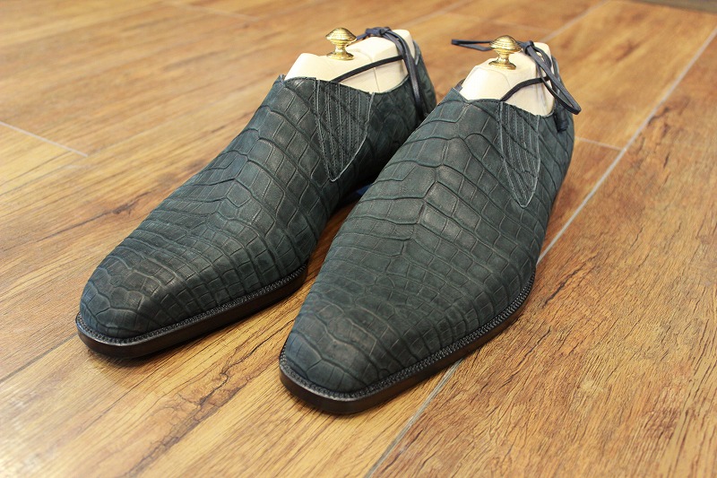 クロコダイルのヌバックでサイドエラスティック BESPOKE SHOES by YUKI